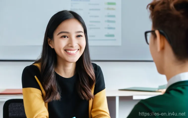온라인 영어 수업 활용법 - A bright and engaging illustration of a young adult, possibly a woman in her mid-20s, actively parti...