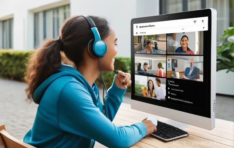 온라인 영어 수업 활용법 - A heartwarming scene capturing an online one-on-one English tutoring session. A male student in his ...