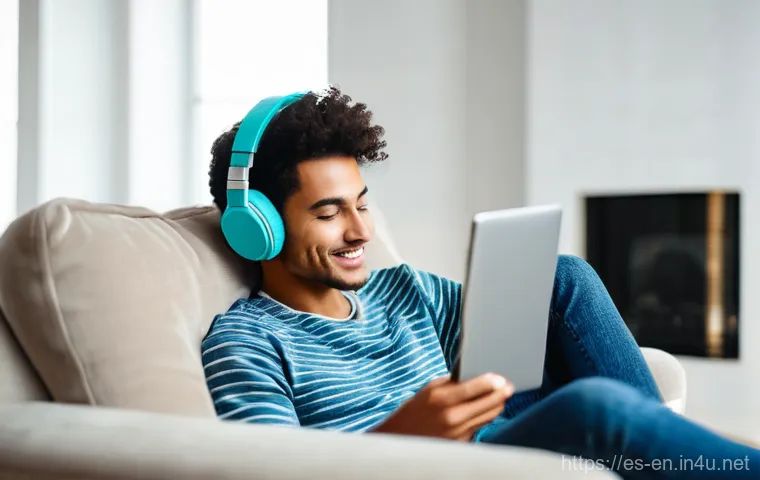 영어 회화 잘하는 방법 - **Prompt 1: Digital Language Immersion at Home**
    A young adult (20s, gender-neutral) sits comfor...