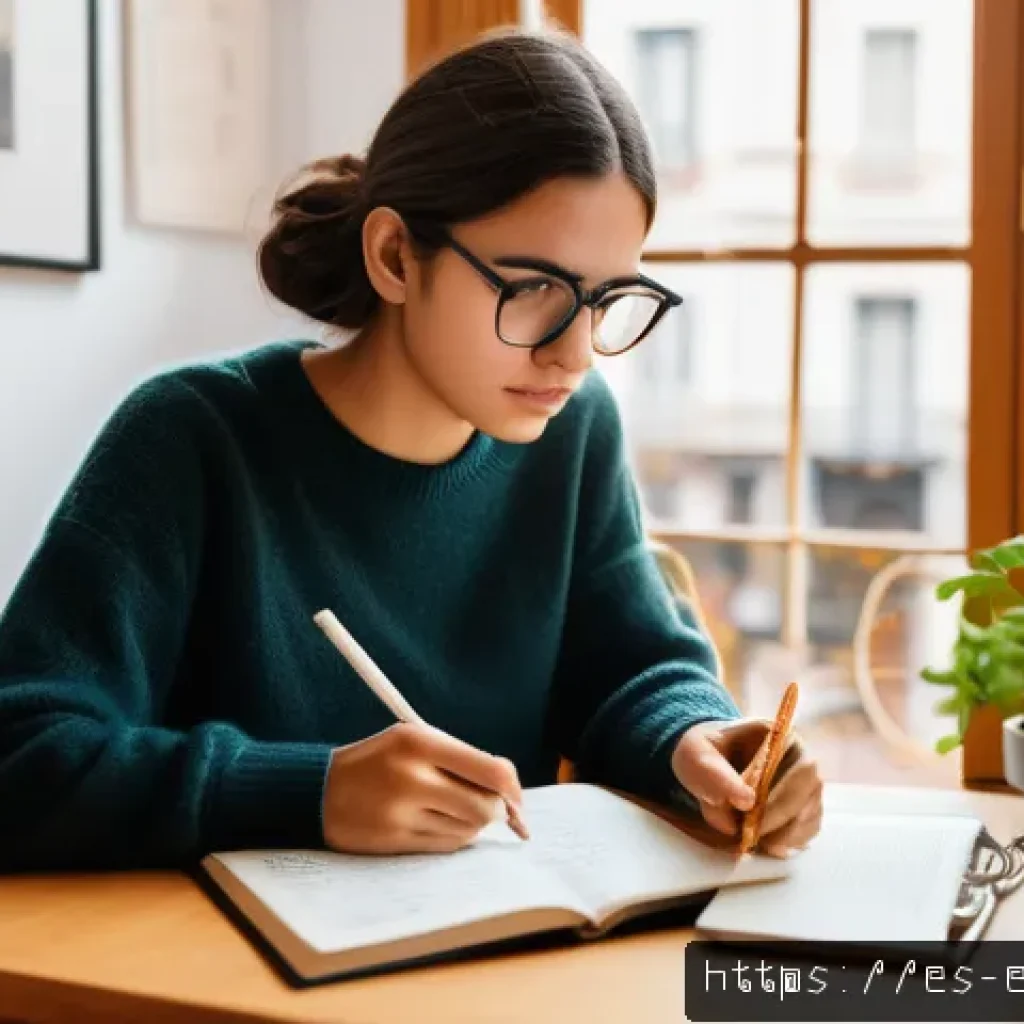 영어 공부의 흔한 실수 - A focused young adult Spanish woman studying English at a cozy modern desk in a bright room, surroun...